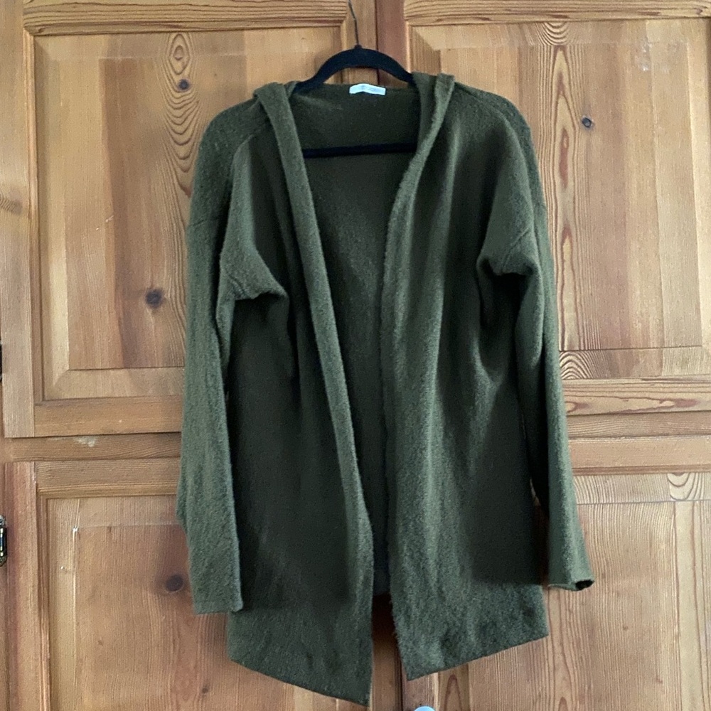 Stitch Drop Hooded Cargigan Sweater Olive Oversized Drop Shoulder Fits  Medium